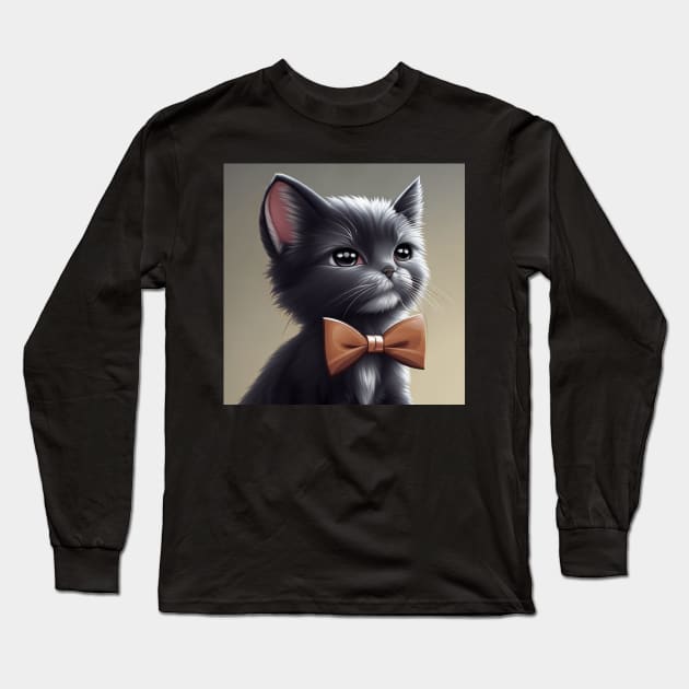 Elegant Grey and White Cat With an Orange Bow Tie | White and grey cat with brown eyes | Digital art Sticker Long Sleeve T-Shirt by withdiamonds